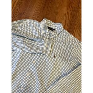 Ralph Lauren Men's Button Up Shirt Blue Gingham Plaid Flesh Pony Size XL